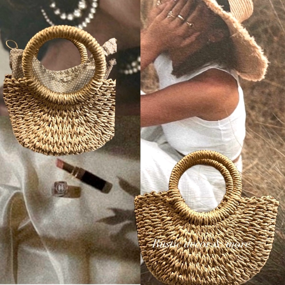 Cross Body Straw Bag Purse With Adjustable Straps